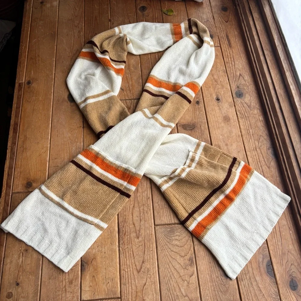 Stitches in Time Striped Knit Scarf in Cream and Orange